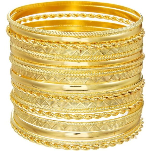 16Pcs Gold Bangle Bracelets for Women Multi Layer Stackable Textured Bracelets - Picture 1 of 5